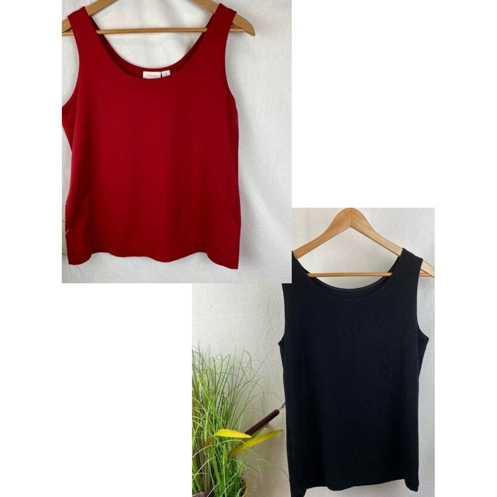 Chico's SET of 2 Black & Red Basic Microfiber Sleeveless Tank Tops 2 L